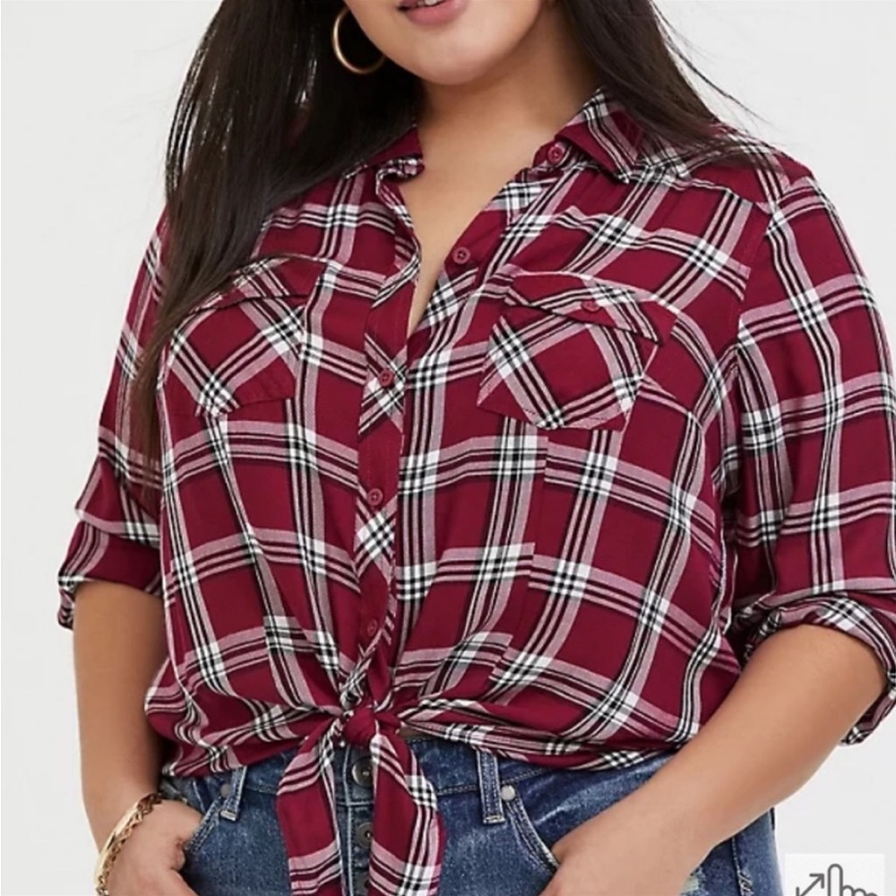 Torrid Burgundy Plaid Button Down Shirt